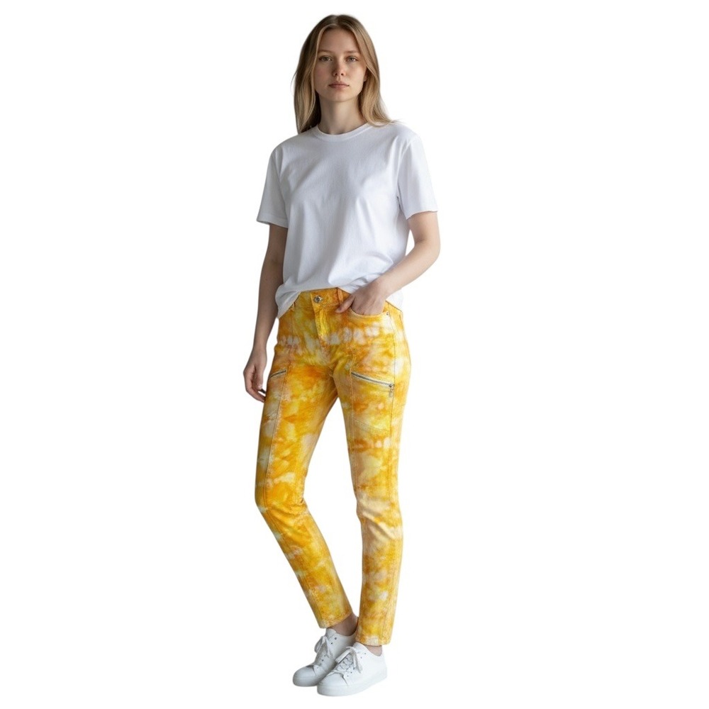 White House Black Market Size 2 Jeans Handmade Tie Dye Yellow Skinny Crop‎ 235